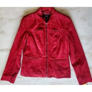 Women's Alfani Deep Rouge Red Suede Leather Zip Long Sleeve Jacket Size Med NWT